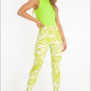 Lime White Animal Print Faux Leather Leggings